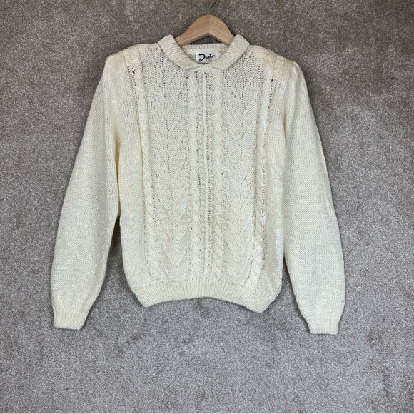 Duet Vintage Sweater Womens Small Cream Pullover Collared Beaded 80s NEW- 1217* - Picture 1 of 12